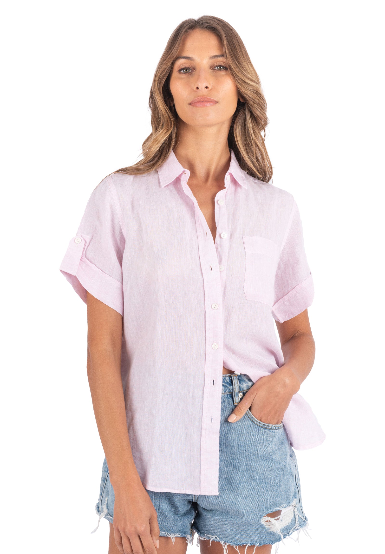Febe-SS Soft Pink Linen Camp Shirt – camixa.com