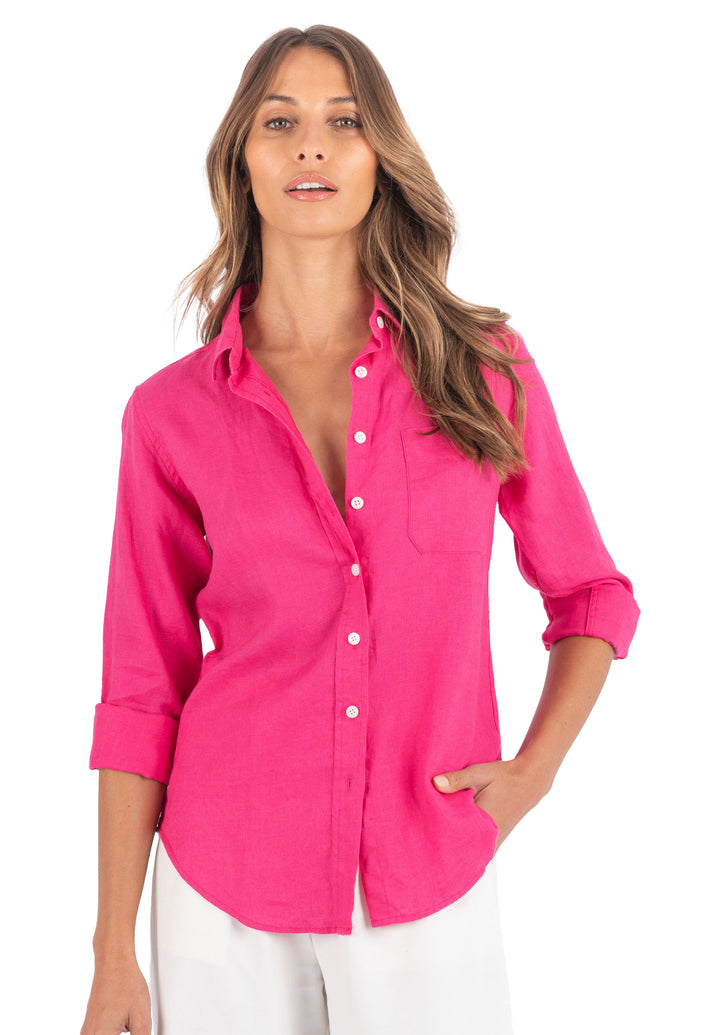 Iris Fuchsia Pink Relaxed Fit Linen Shirt