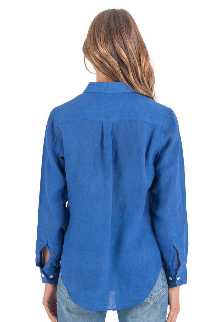 Iris Royal Blue Relaxed Fit Linen Shirt
