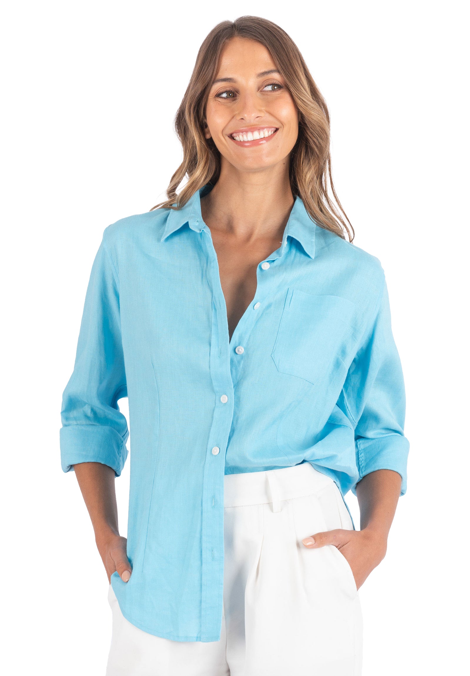 Iris Turquoise Classic Fit Linen Shirt –
