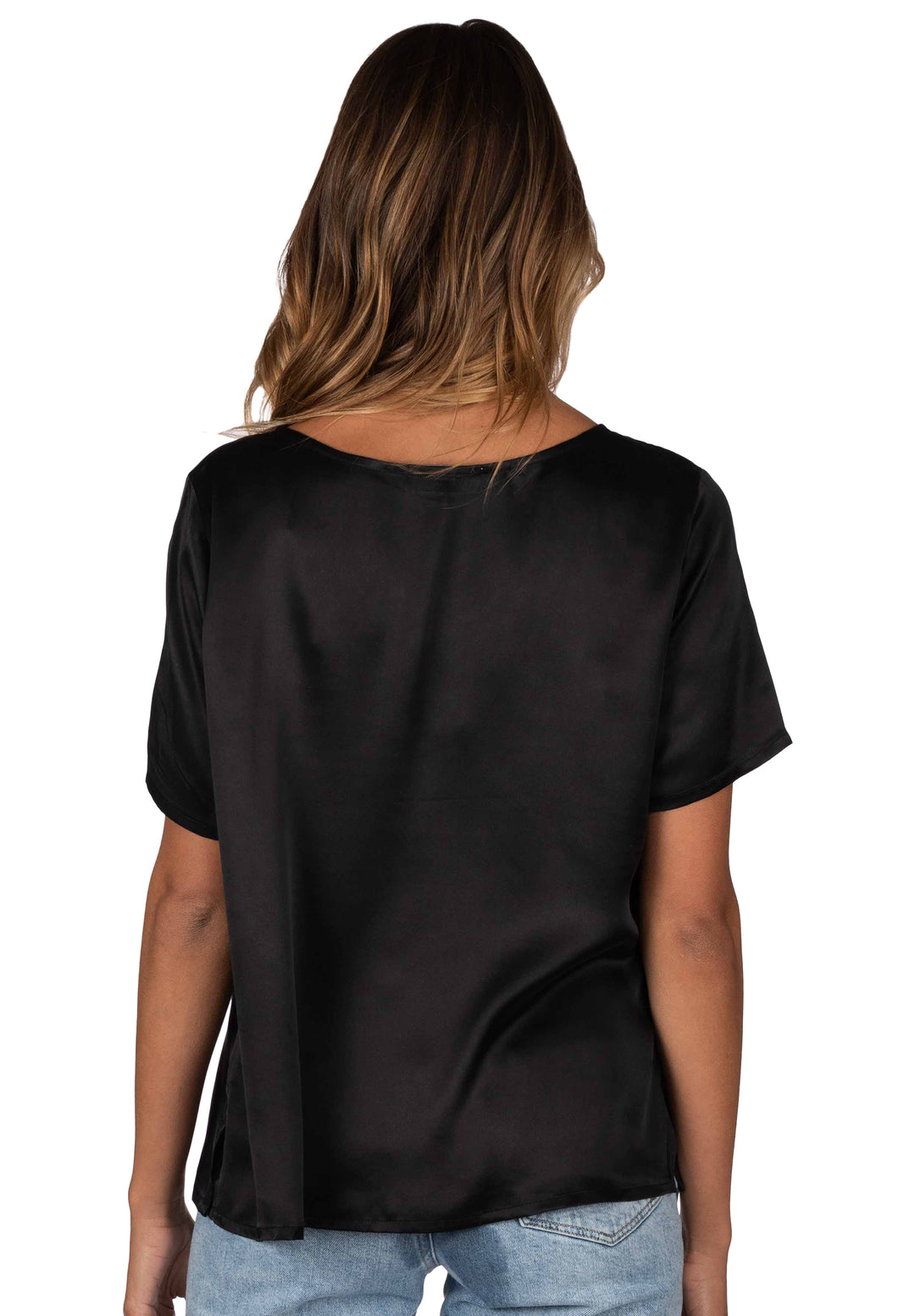 Teena-Satin Black 100% Silk T-Shirt