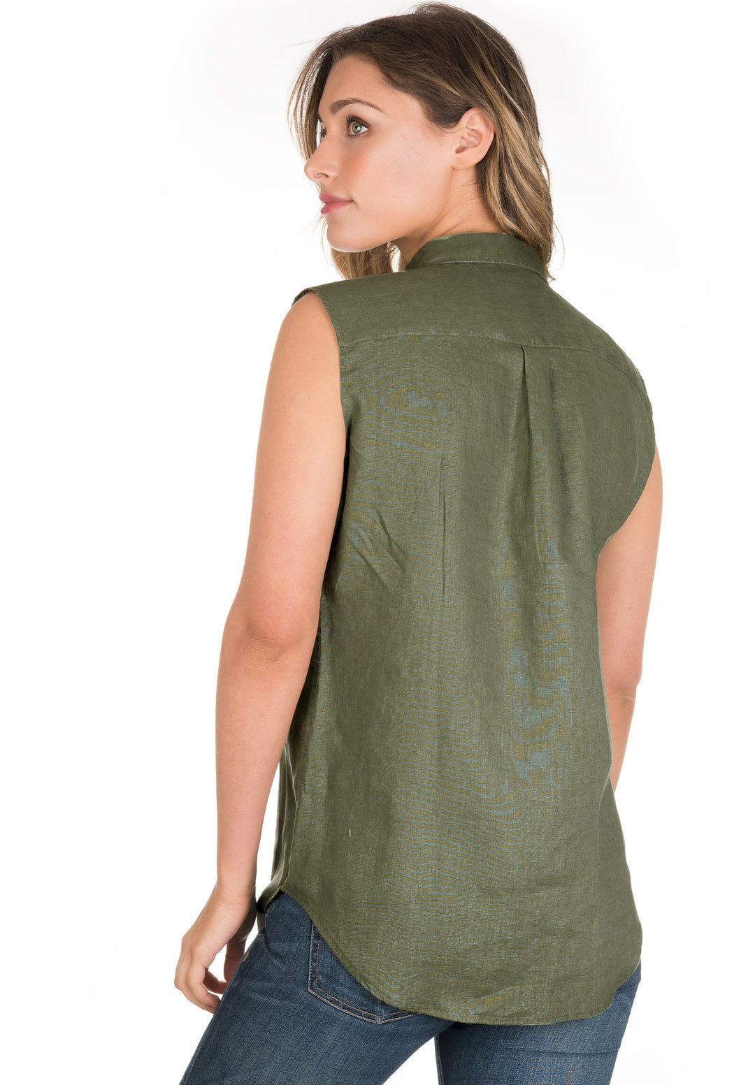 Aura-Linen Army Green SS Linen Shirt
