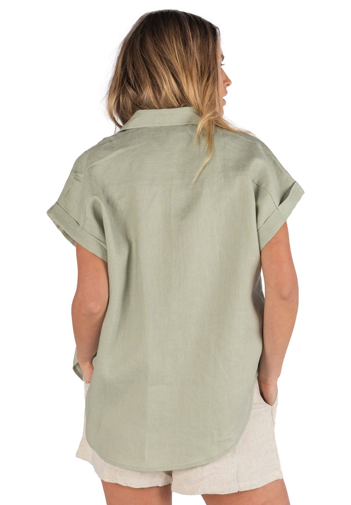 Capri Sage Green SS Linen Shirt