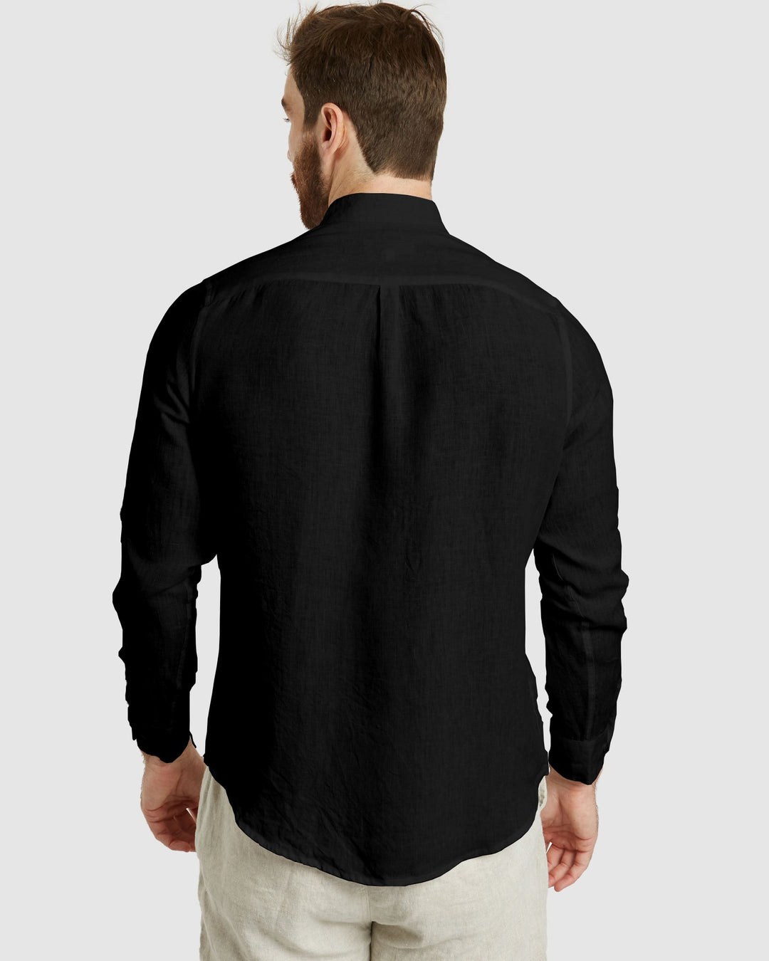 Palma-Casual Black Mandarin Collar Linen Shirt