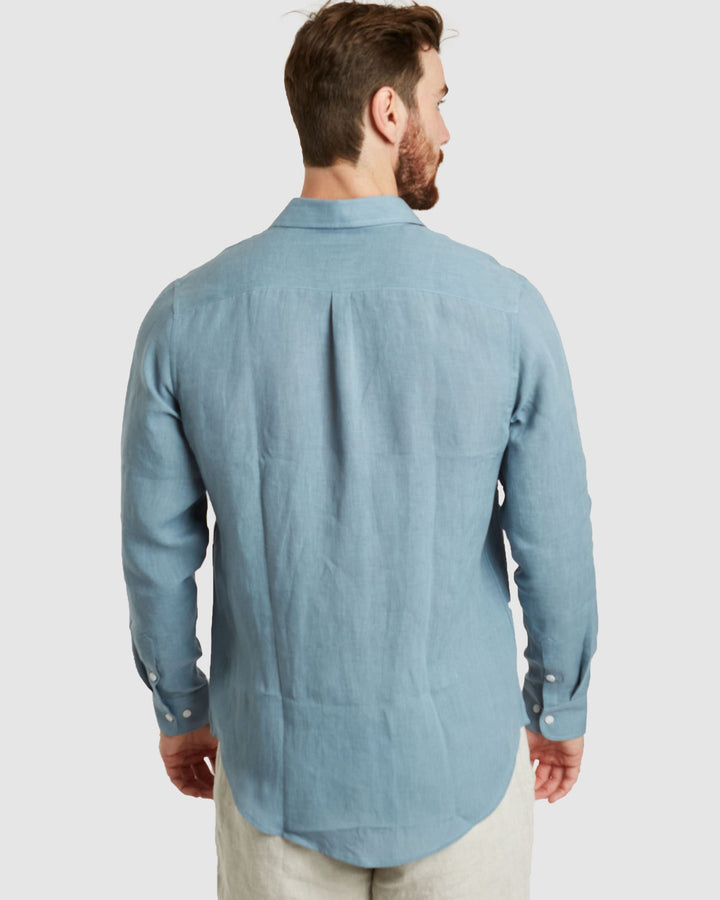 Tulum-Casual Dusk Blue Linen Shirt Long Sleeve