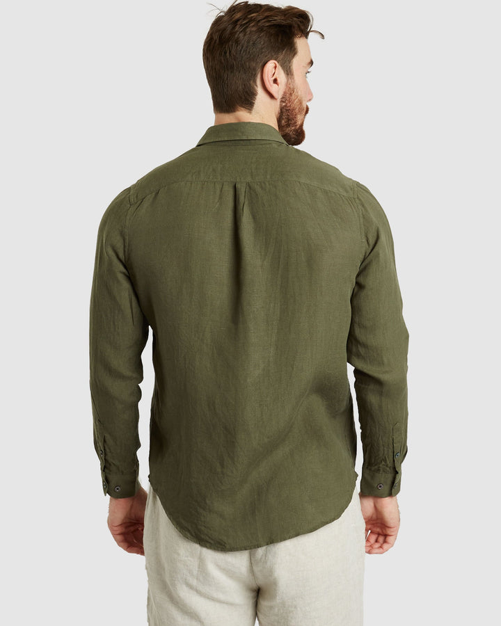 Tulum-Casual Green Linen Shirt Long Sleeve