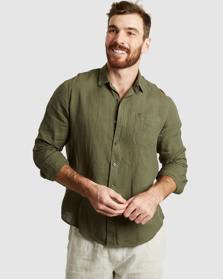 Tulum-Casual Green Linen Shirt Long Sleeve