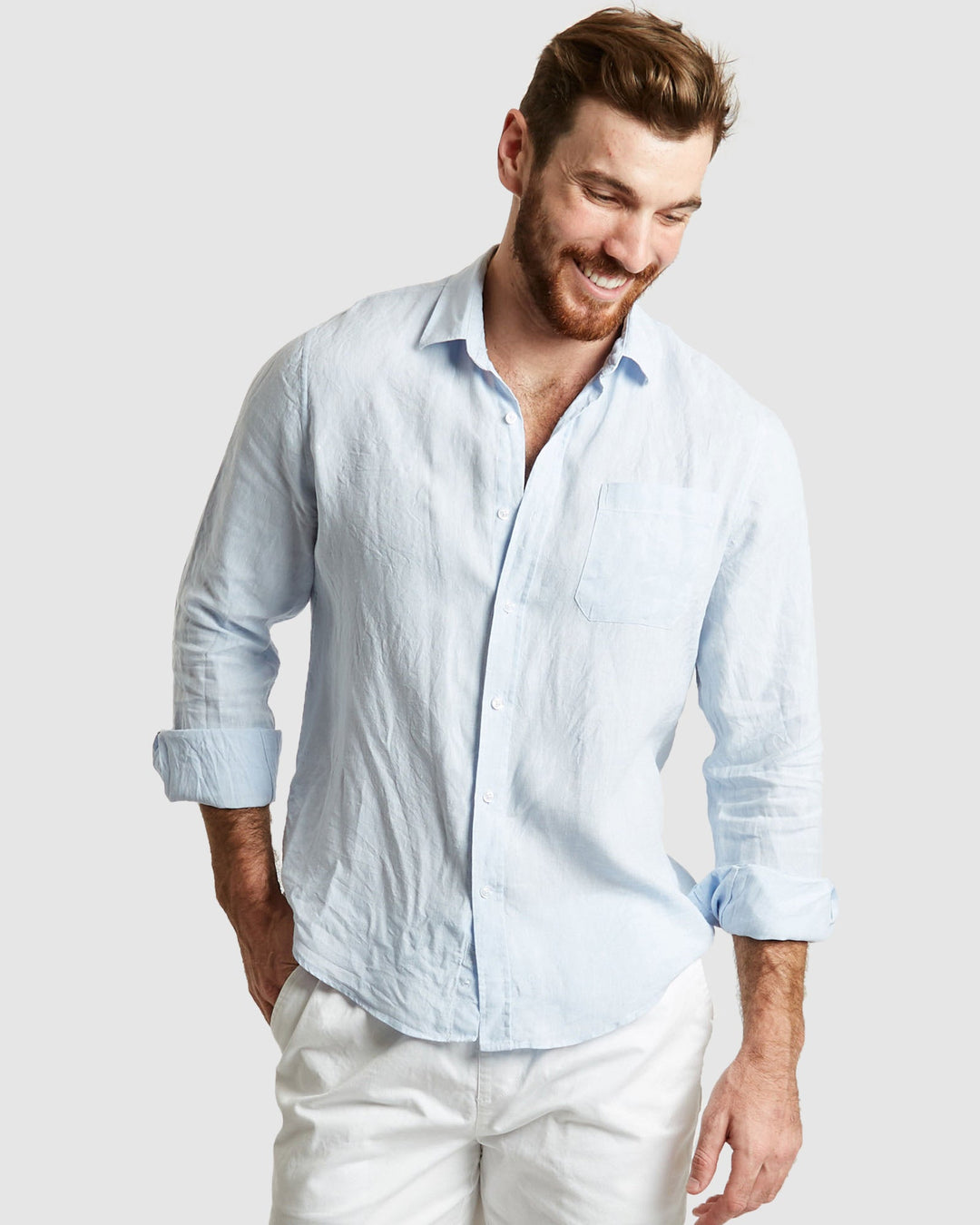 Tulum-Casual Sky Linen Shirt Long Sleeve