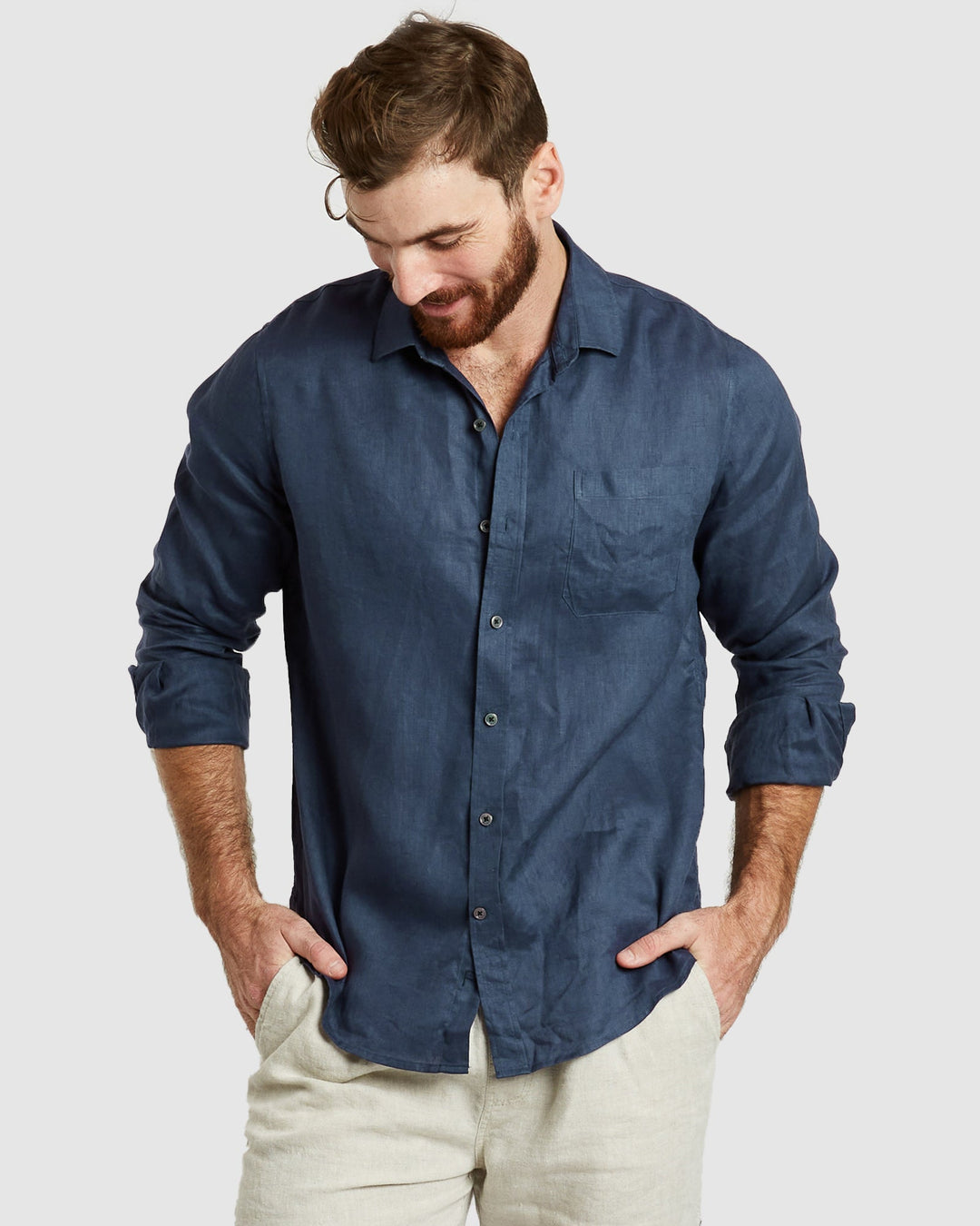 Tulum-Casual Navy Linen Shirt Long Sleeve