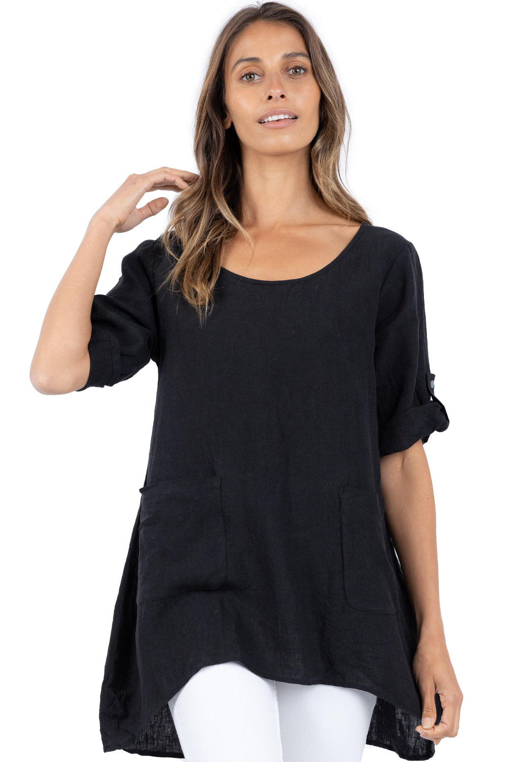 Federica Black Sand Washed Linen Tunic Top
