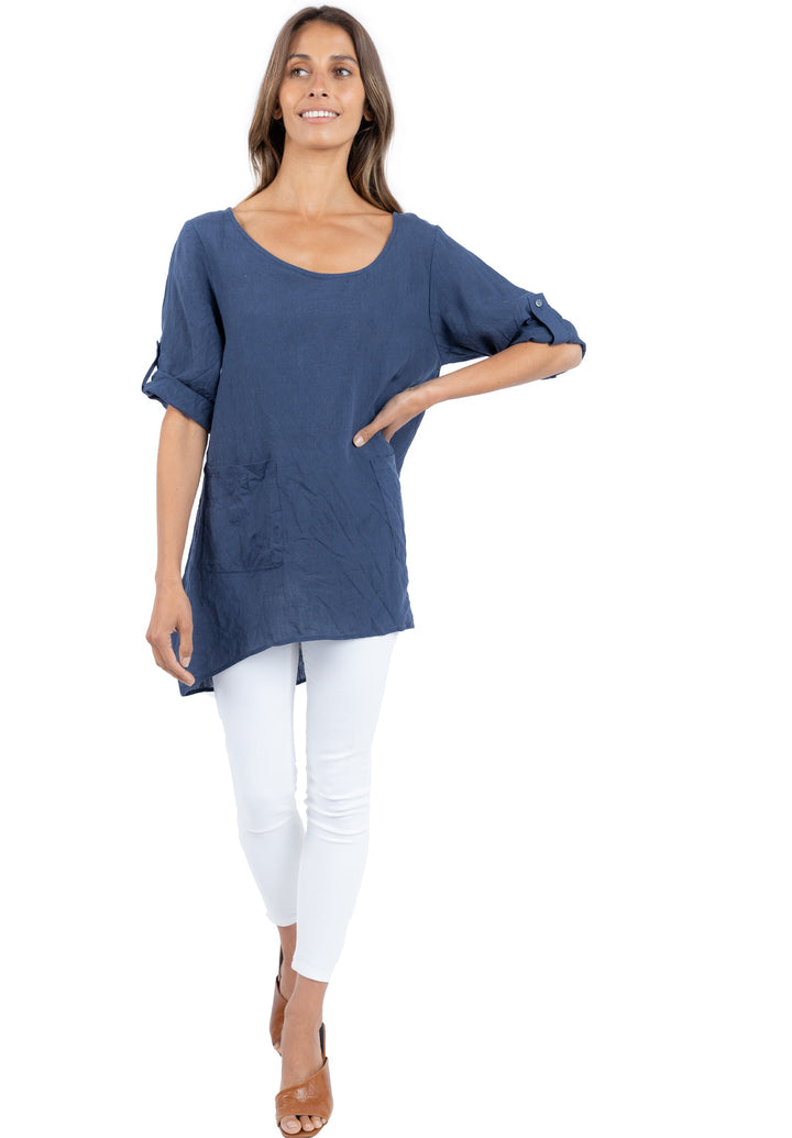Federica Blue Sand Washed Linen Tunic Top