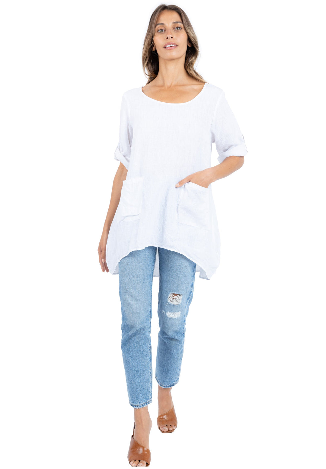Federica White Sand Washed Linen Tunic Top