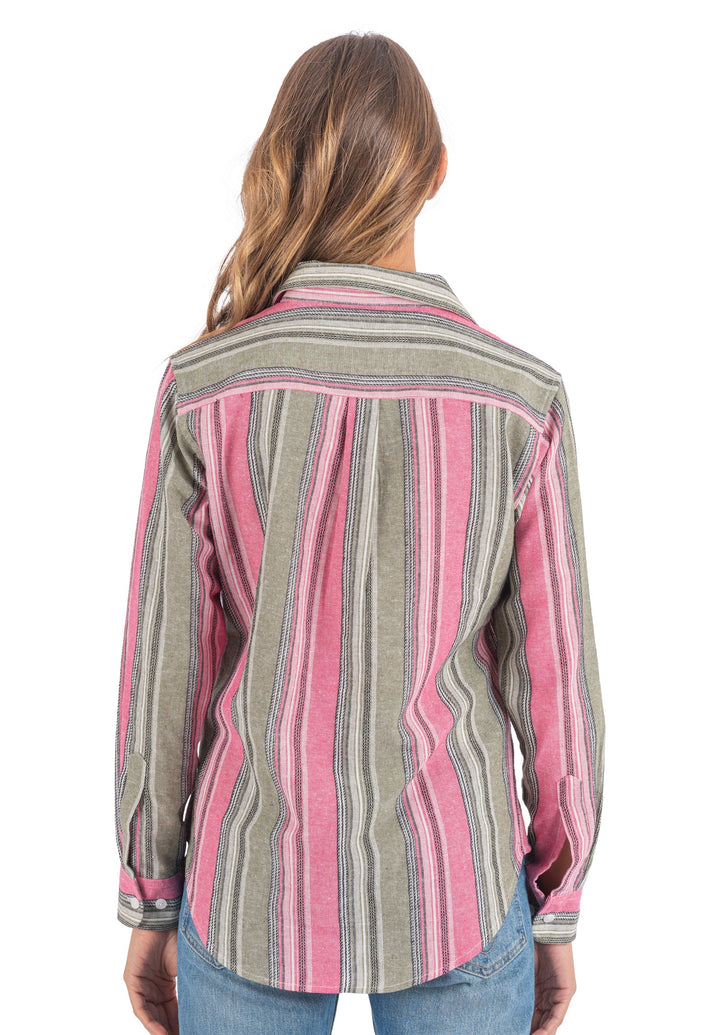 Iris Pink and Green Stripes Relaxed Fit Linen Shirt
