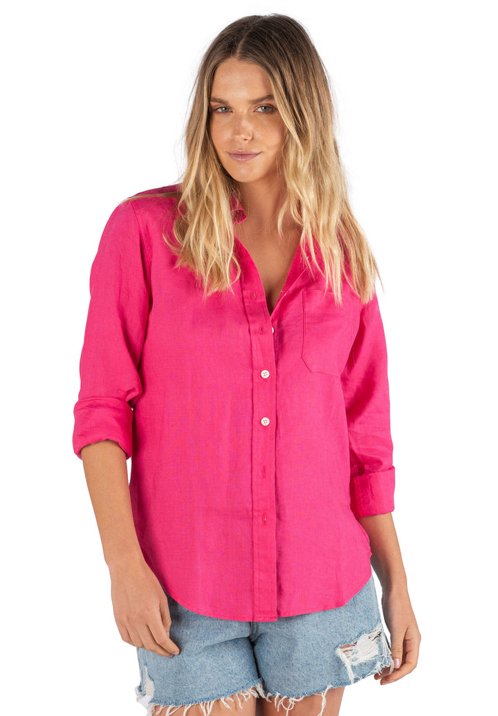 Iris Fuchsia Pink Relaxed Fit Linen Shirt