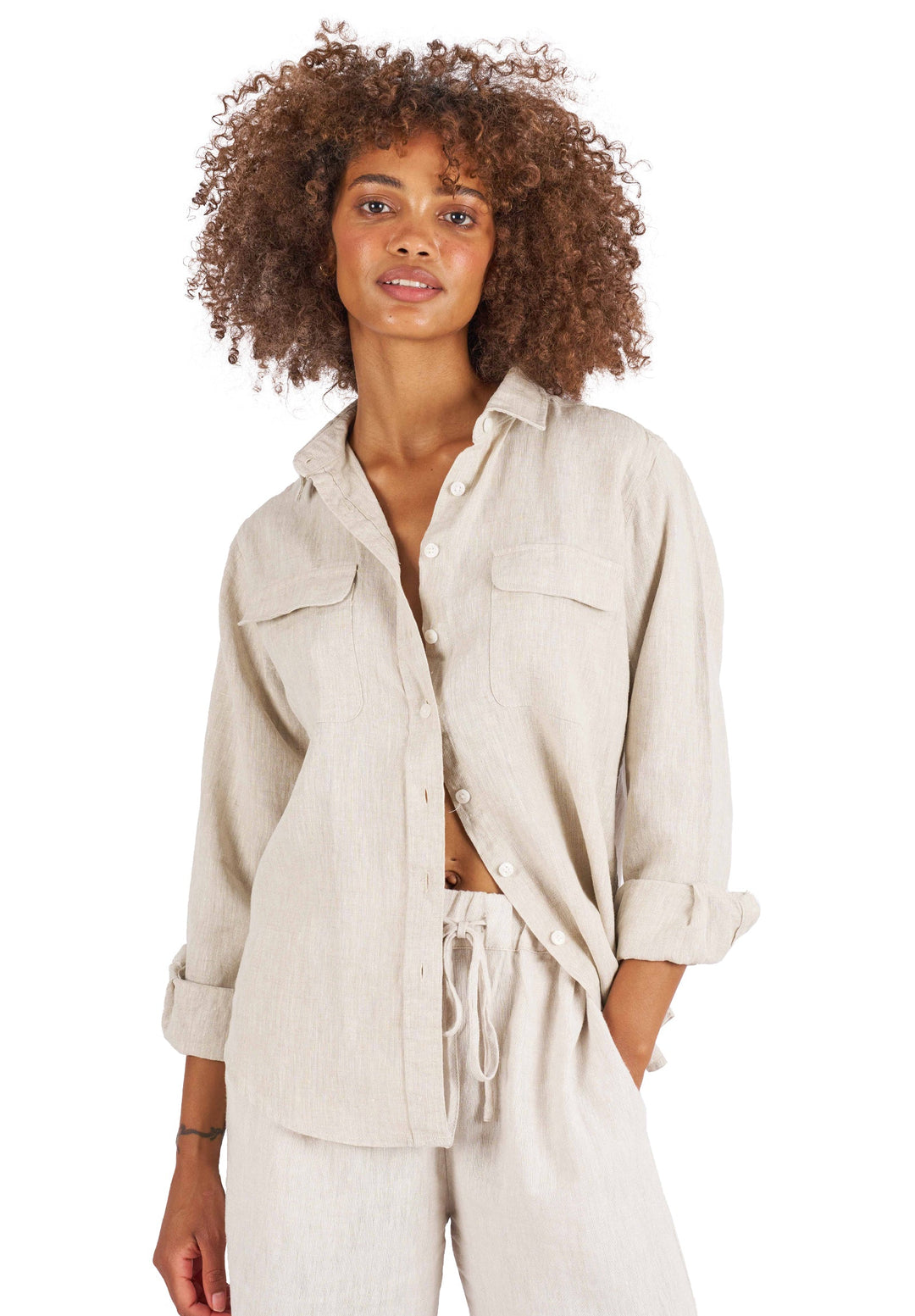 Lete-Linen Natural Relaxed Linen Shirt With Pockets