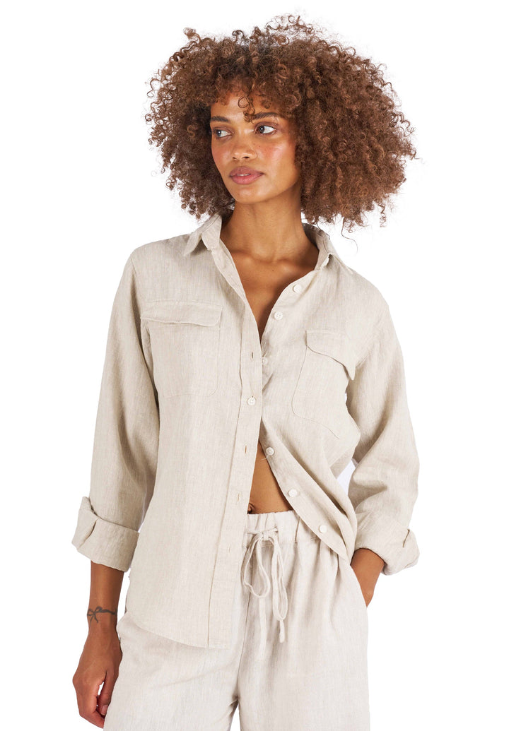 Lete-Linen Natural Relaxed Linen Shirt With Pockets