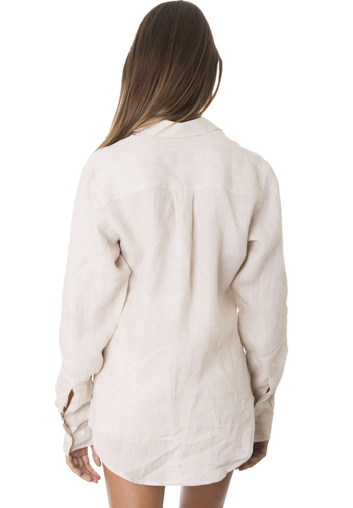 Lina Sand Melange Slim-Fit Linen Shirt