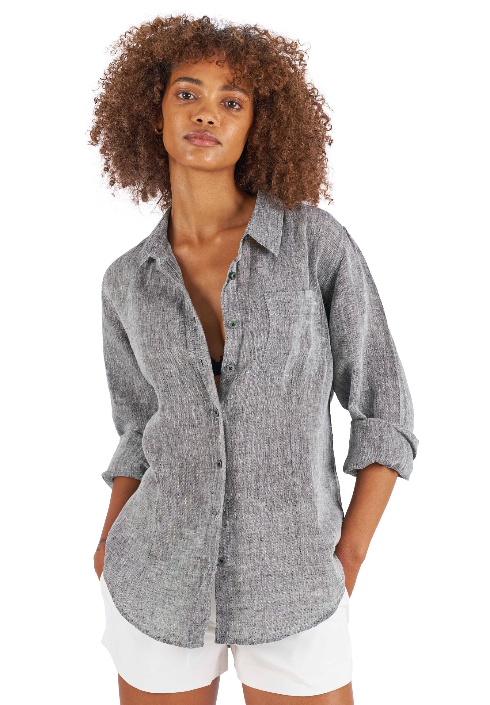 Lina Black Melange Slim-Fit Linen Shirt – camixa.com