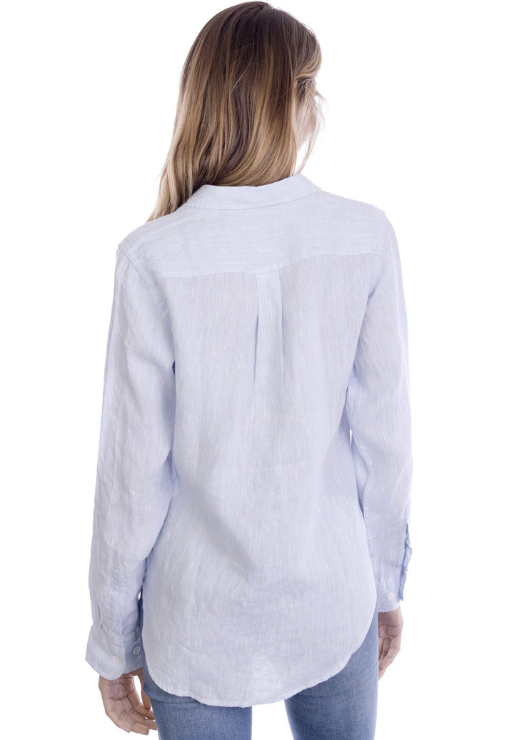 Lete-Linen Sky Blue Relaxed Linen Shirt With Pockets