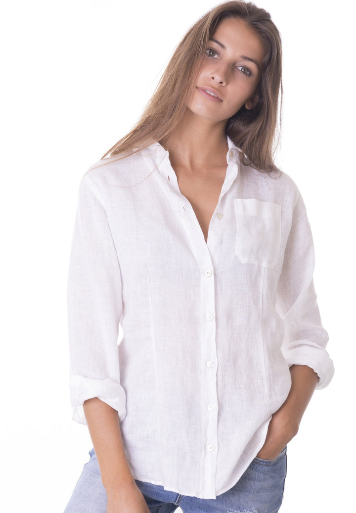 Lina White Slim-Fit Linen Shirt