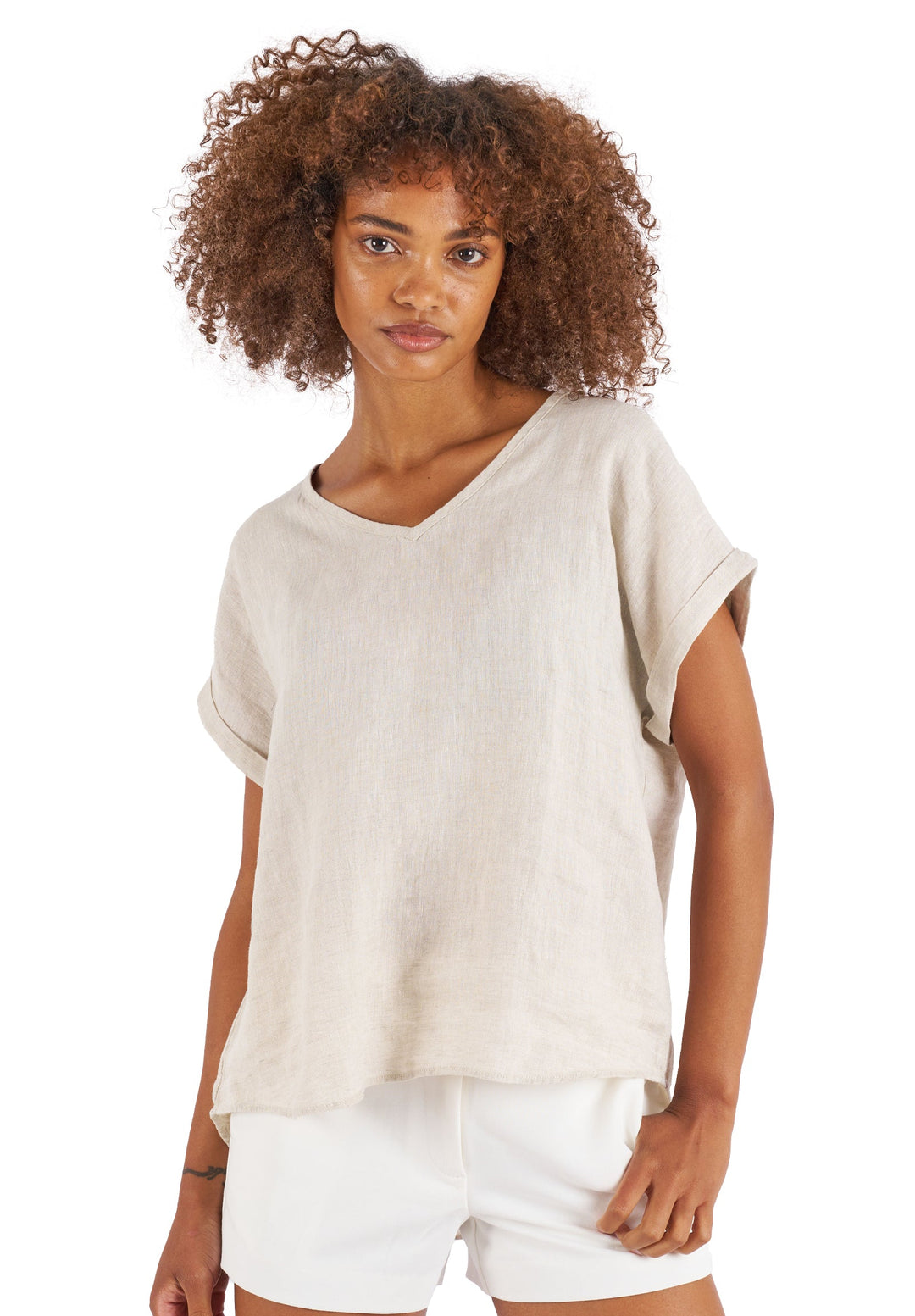 Martina Natural Sand Washed Linen T-Shirt