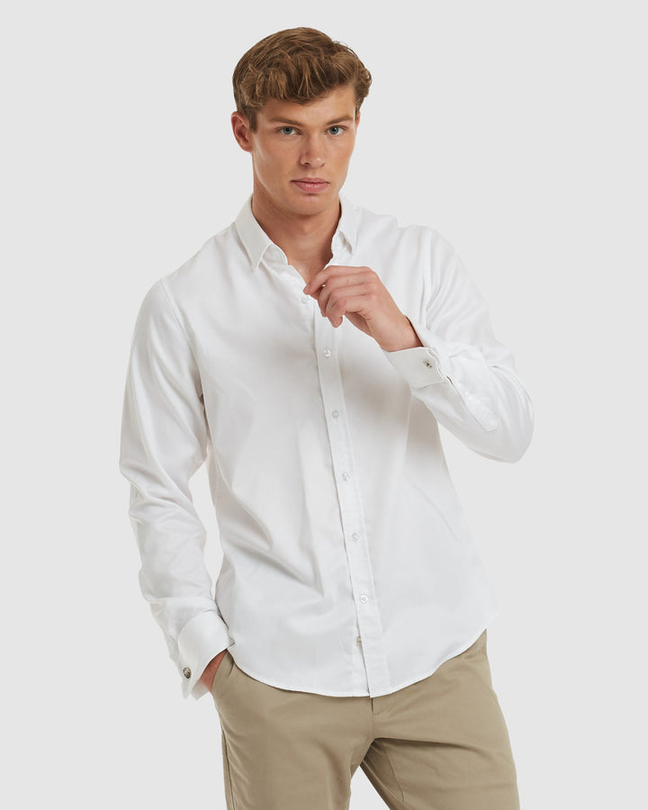 Paris-Casual Formal White Non Iron Cotton Shirt with French Cuffs