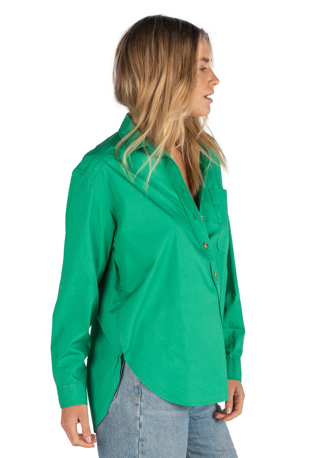 Poppy-Cotton Green Oversized Cotton Shirt
