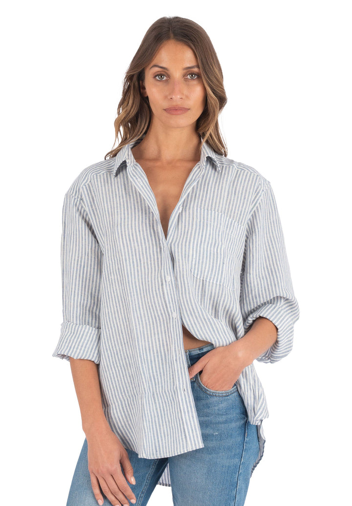 Poppy-Linen Blue Stripes Oversized Linen Shirt