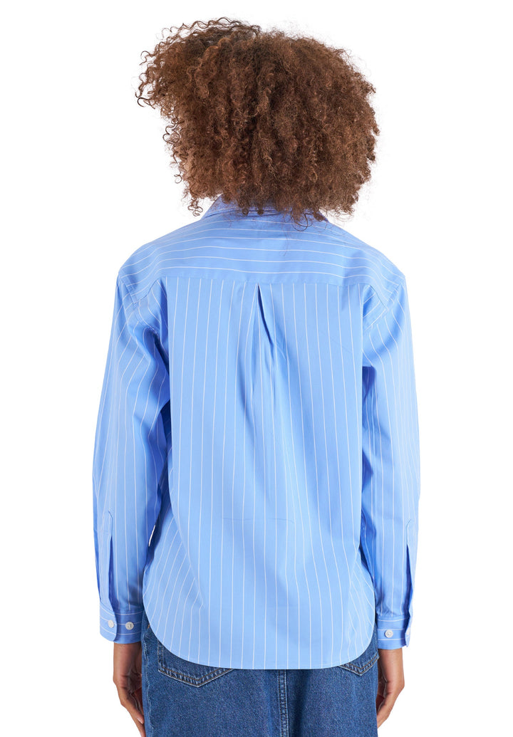 Rita Sky Blue Stripes Boxy Fit Cotton Shirt