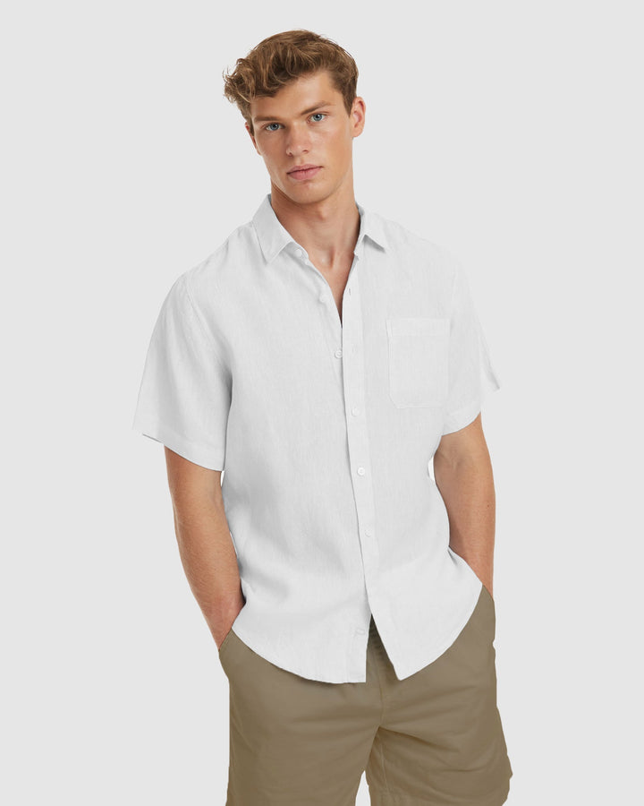 Ravello No Tuck White SS Linen Shirt - Slim Fit