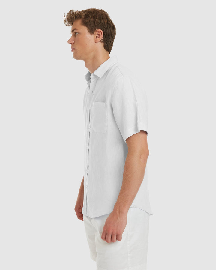 Ravello No Tuck White SS Linen Shirt - Slim Fit