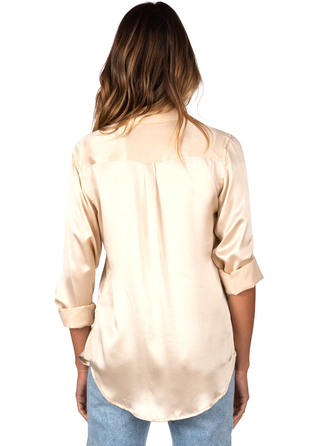 Satin-Silk Champagne Relaxed Fit Charmeuse Silk Shirt