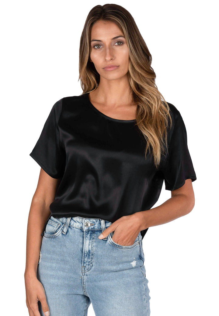 Teena-Satin Black 100% Silk T-Shirt