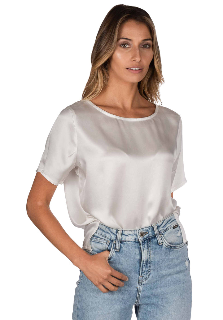 Teena-Satin White 100% Silk T-Shirt