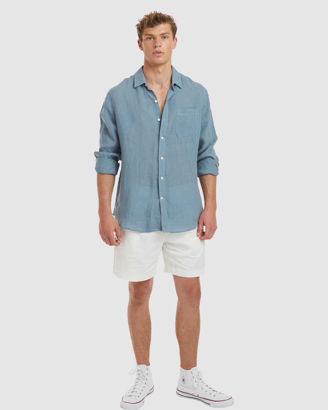 Tulum-Slim Dusk Blue Linen Shirt Long Sleeve