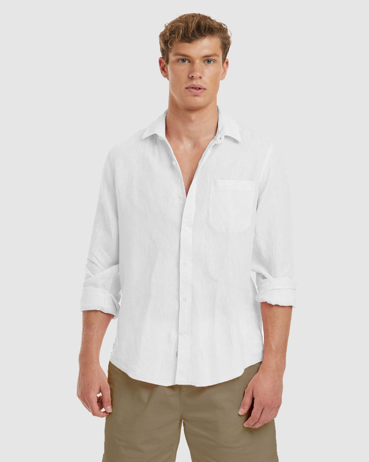 Tulum-Slim White Linen Shirt Long Sleeve