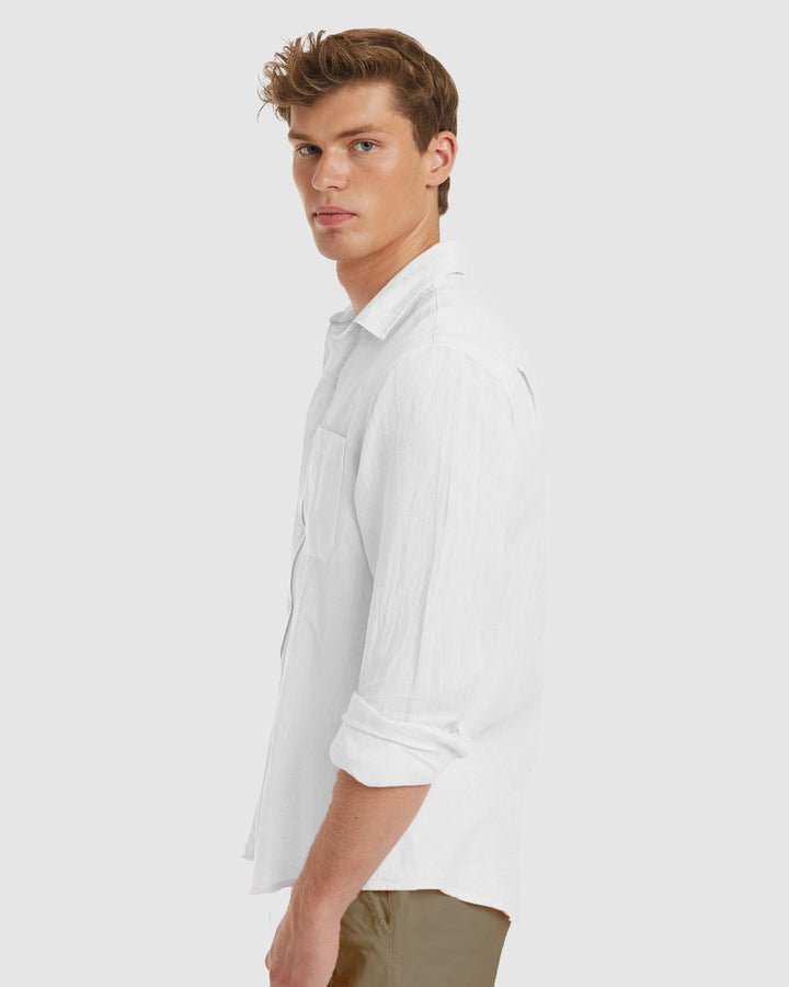 Tulum-Slim White Linen Shirt Long Sleeve