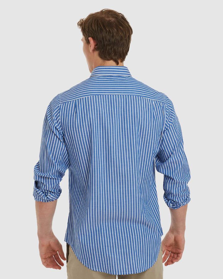 Vegas-Slim Blue Stripes Cotton Shirt