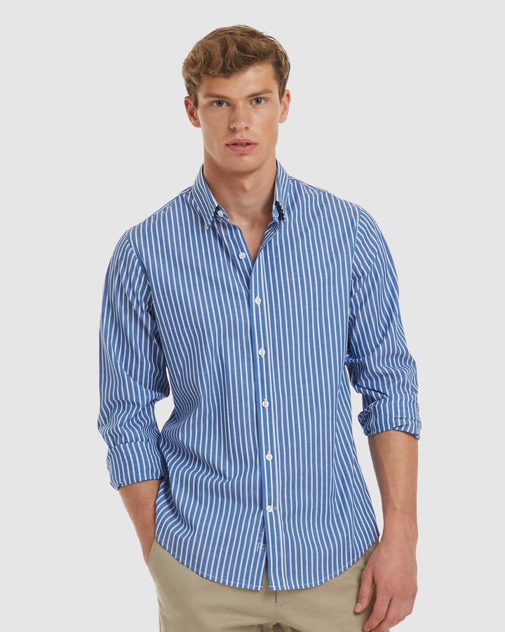Vegas-Slim Blue Stripes Cotton Shirt