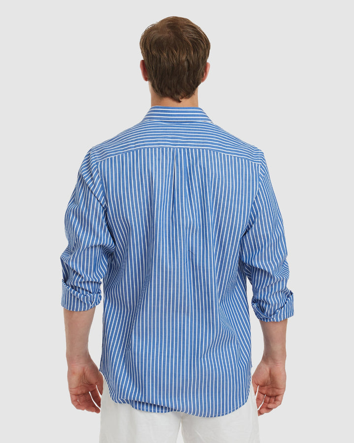 Vegas-Casual Blue Stripes Cotton Shirt