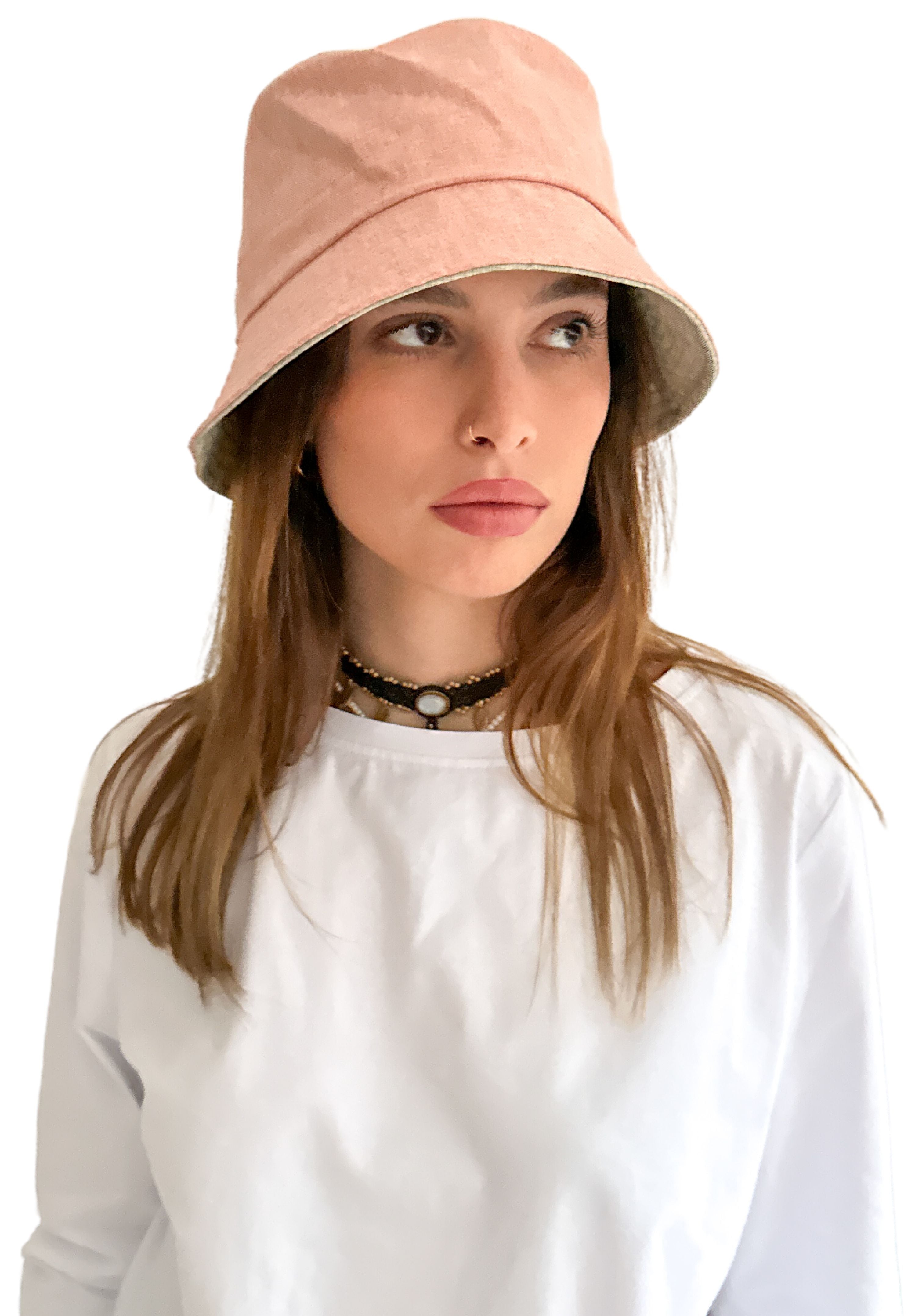 Beckie Bucket Hat in Pure French Linen - reversible two colours