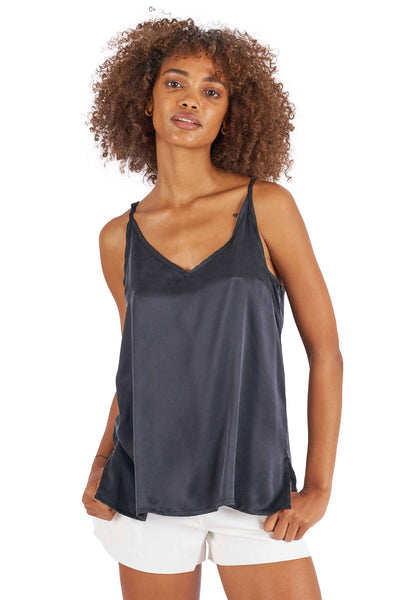 【50％OFF】 CAMI-SILK_Black-Satin-Camisole トップス
