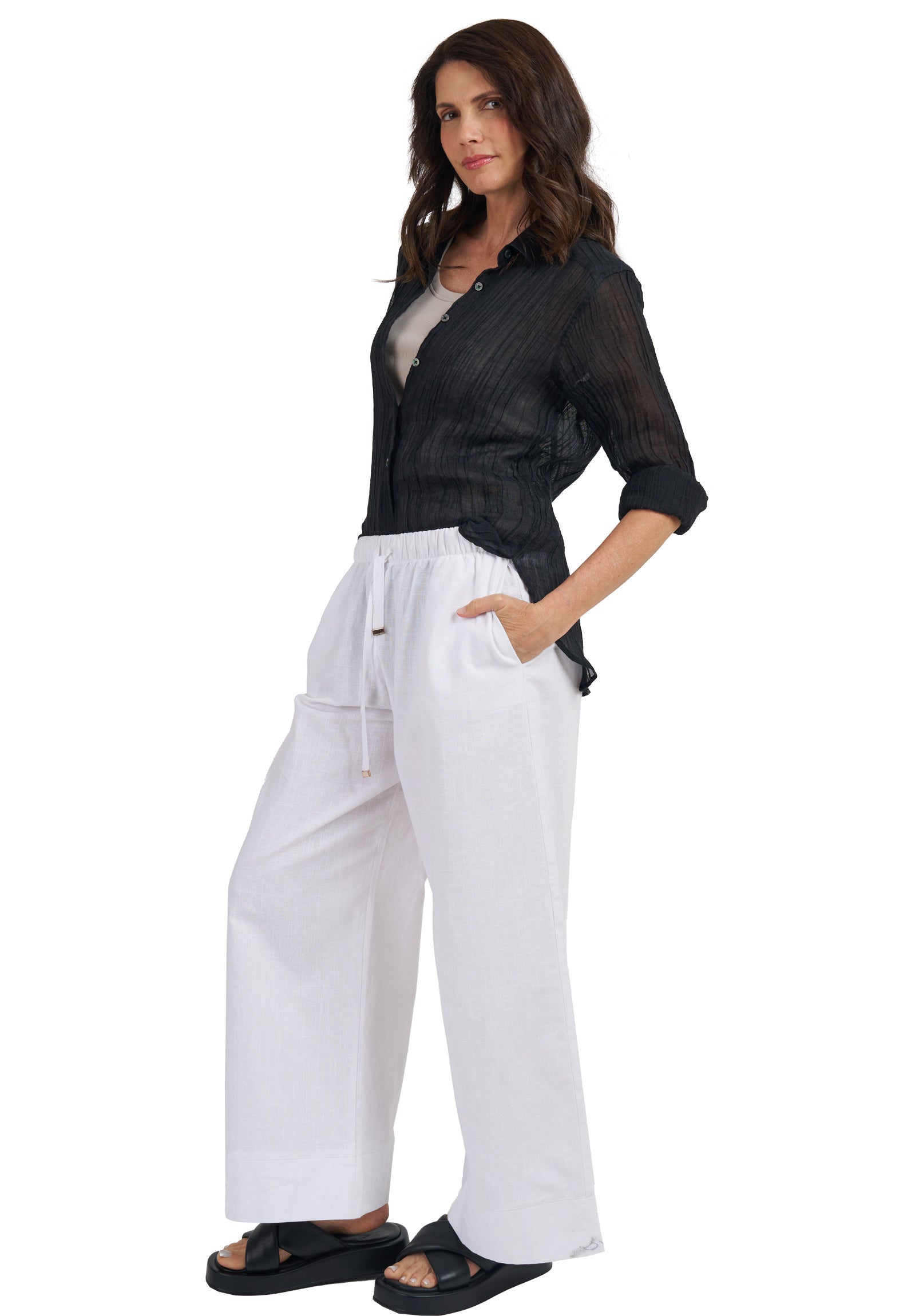 Crinkle-Shirt Black Oversized Linen Shirt – camixa.com