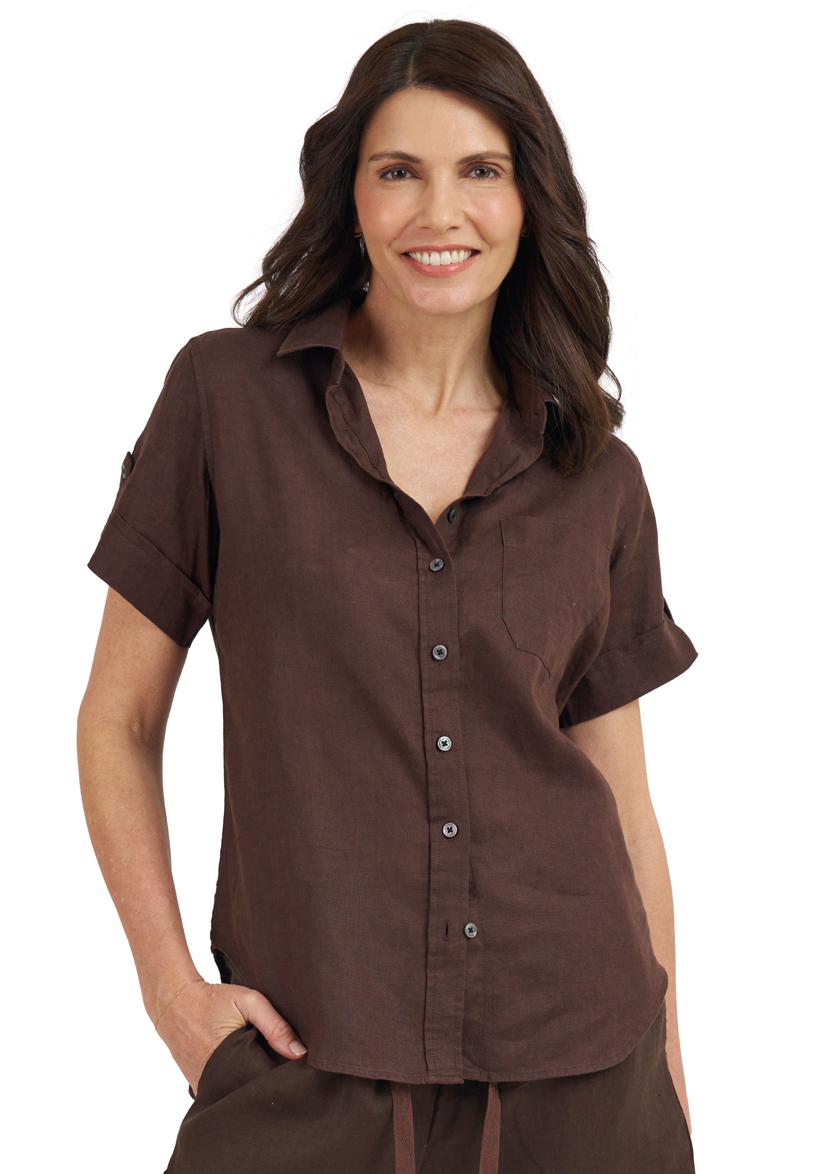 Febe-SS Coffee Linen Camp Shirt – camixa.com