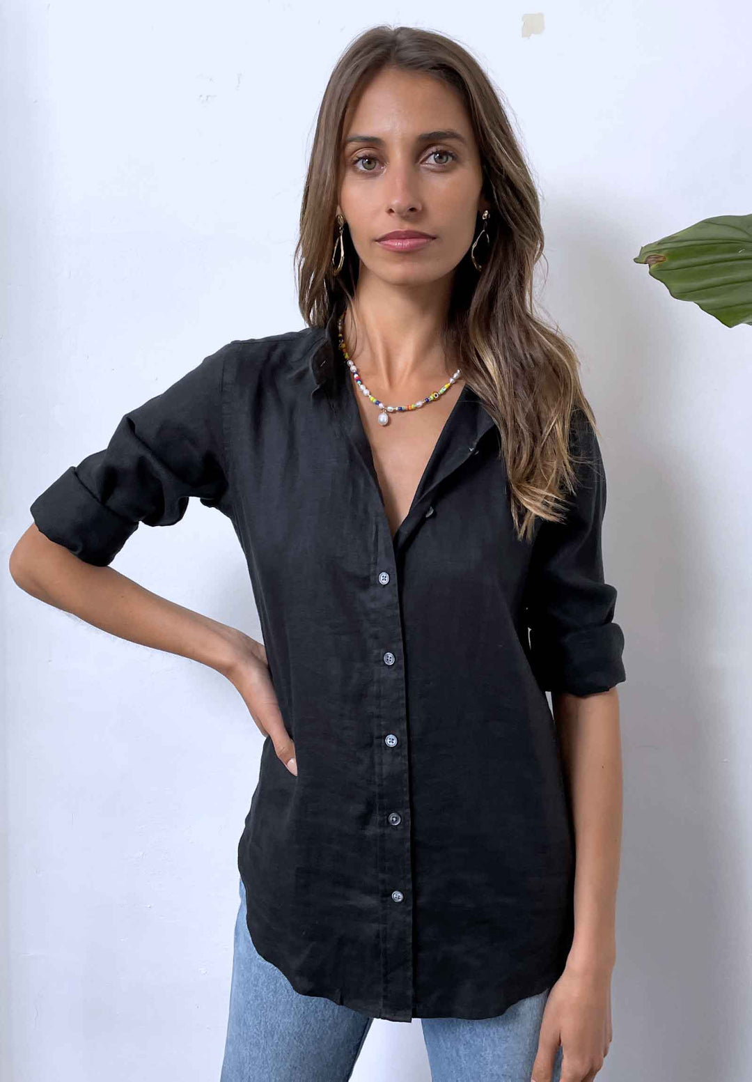 Iris Black Relaxed Fit Linen Shirt