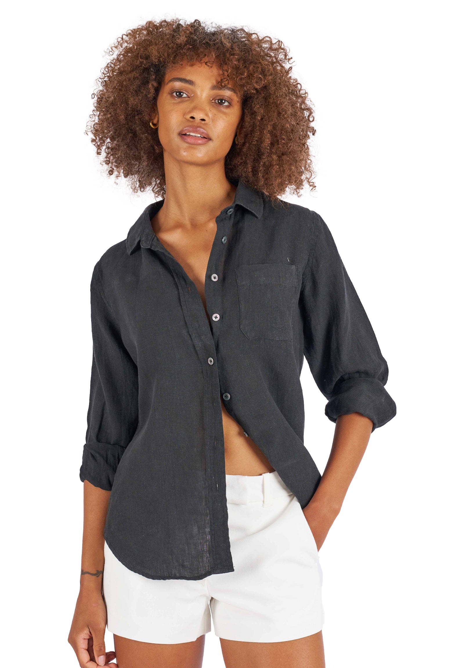 Iris Black Classic Fit Linen Shirt – camixa.com