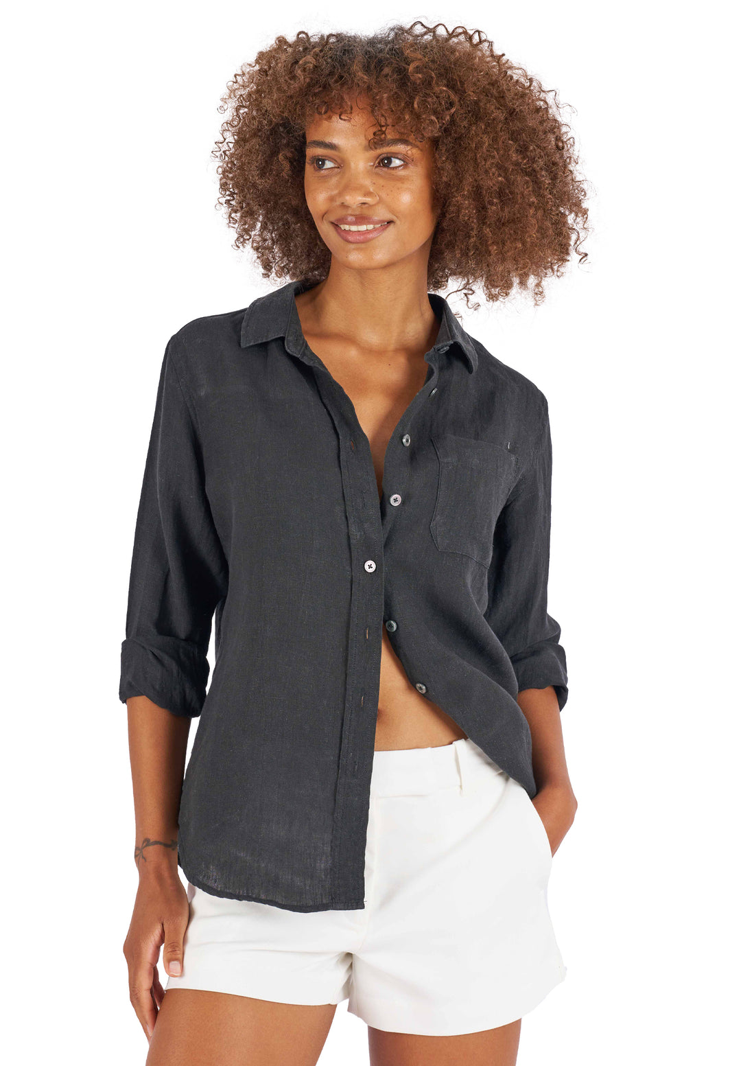 Iris Black Relaxed Fit Linen Shirt