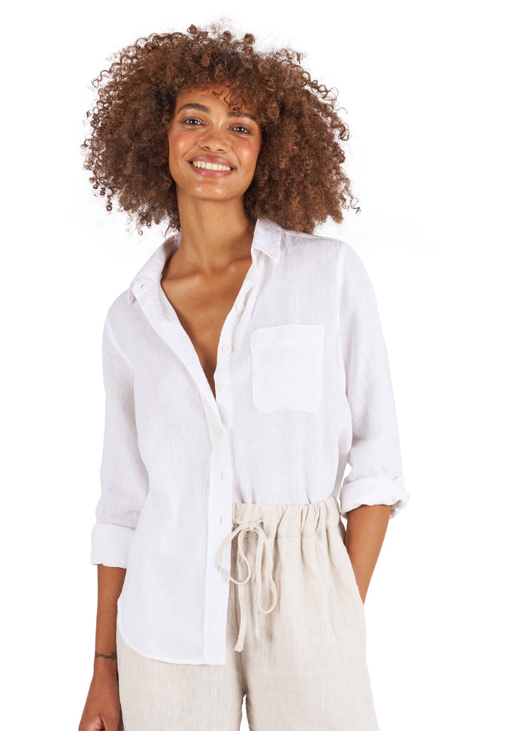 Iris White Relaxed Fit Linen Shirt