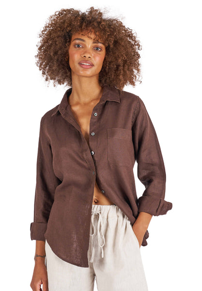 極美品✨ リジエール Linen 2Way Shirt カシュクール ブラウン IRIS-Coffee-Brown-linen-