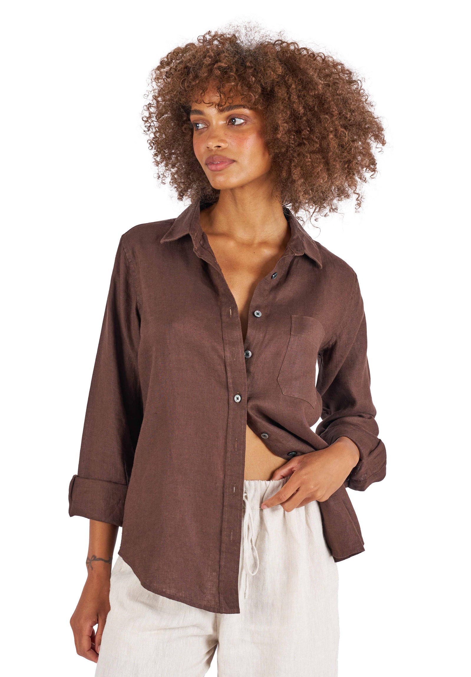 Iris Coffee Classic Fit Linen Shirt – camixa.com